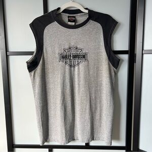 [M] Harley-Davidson Vintage Men’s Manatee River Grey & Black Cotton Tank Top